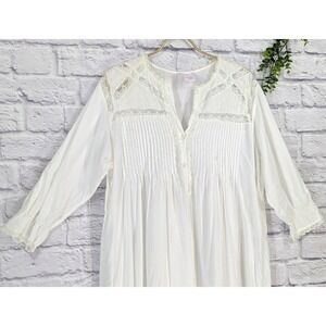 SAYBURY😍Vntg Cotton Long Nightgown SM Ivory Lace Trim Boho Prairie Cottagecore